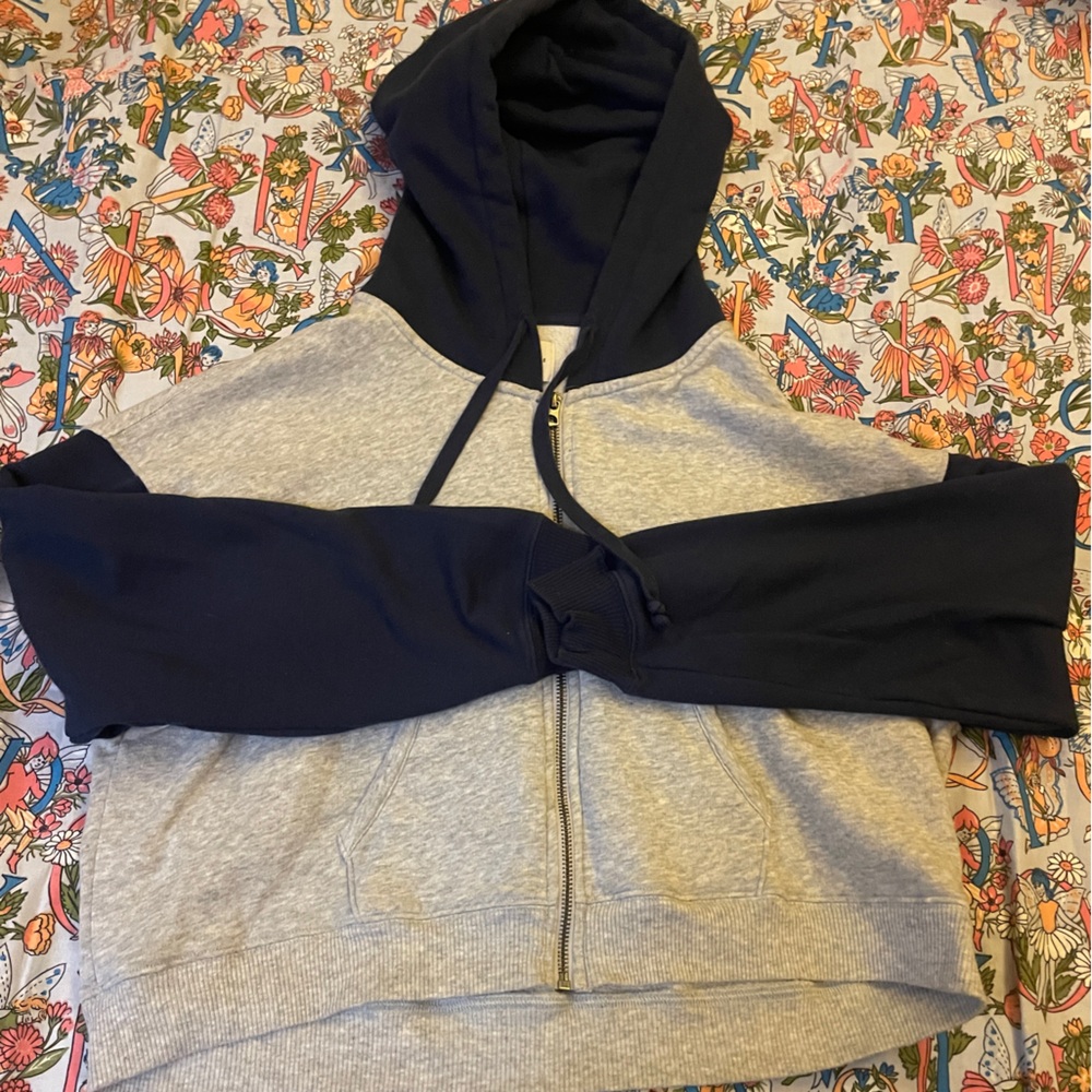 gray & blue cropped zip up